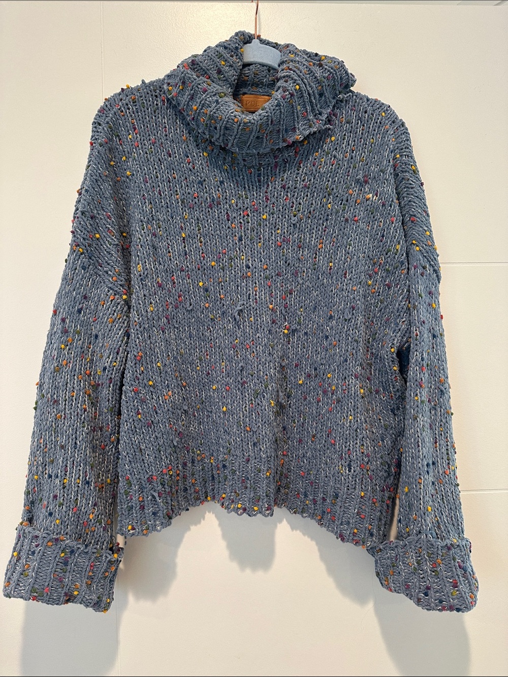 POL Blue Speckled Turtleneck Sweater